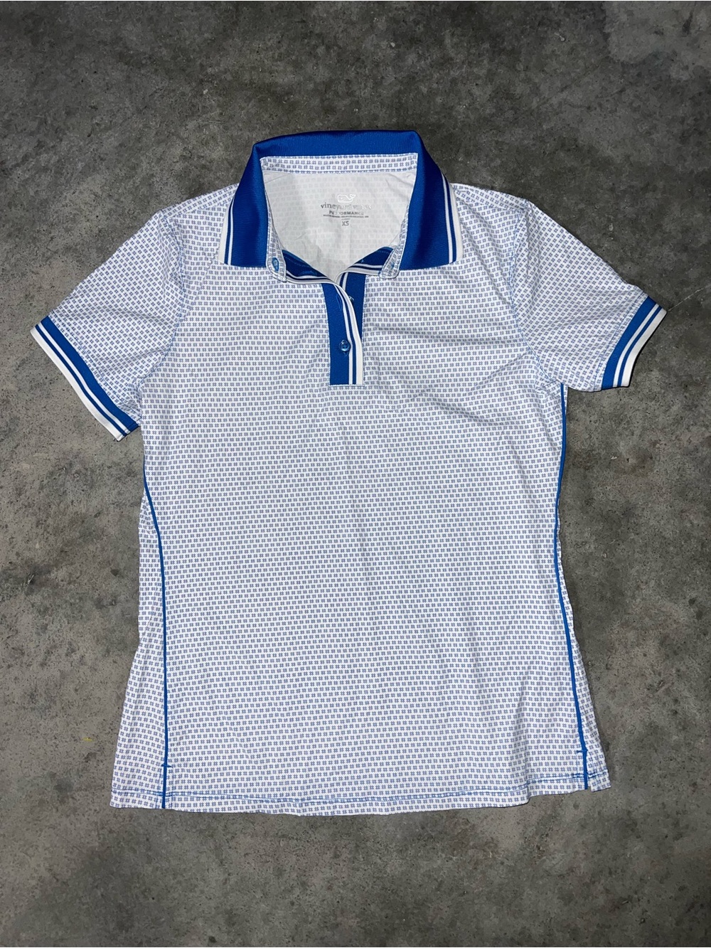 Vineyard Vines White Golf Polo Performance with Royal Blue Trim XS